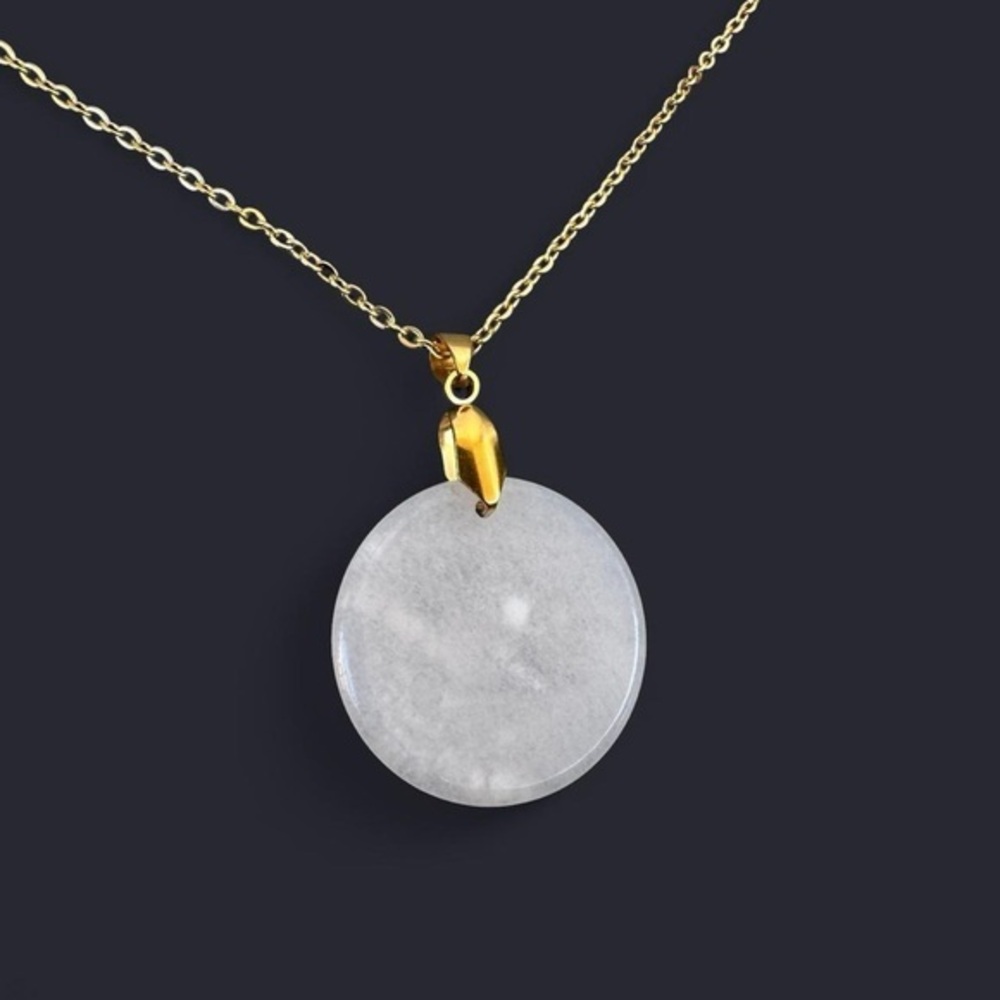 Milky Quartz Round Pendant Gold Necklace